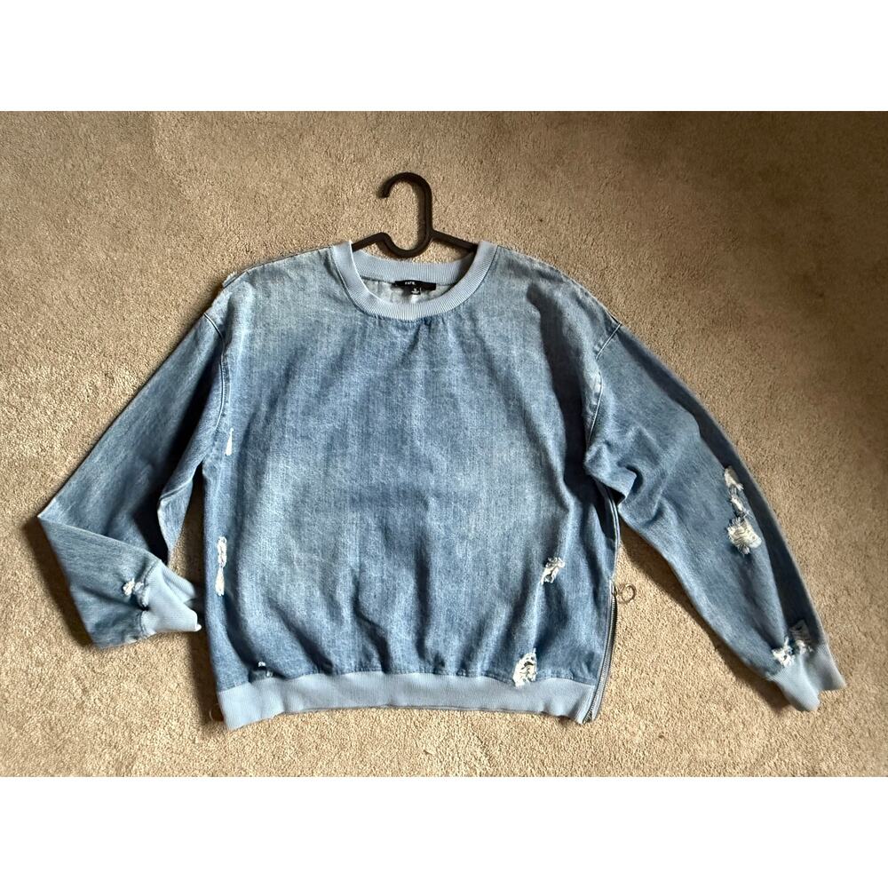 Fate Light Blue Distressed Blouse